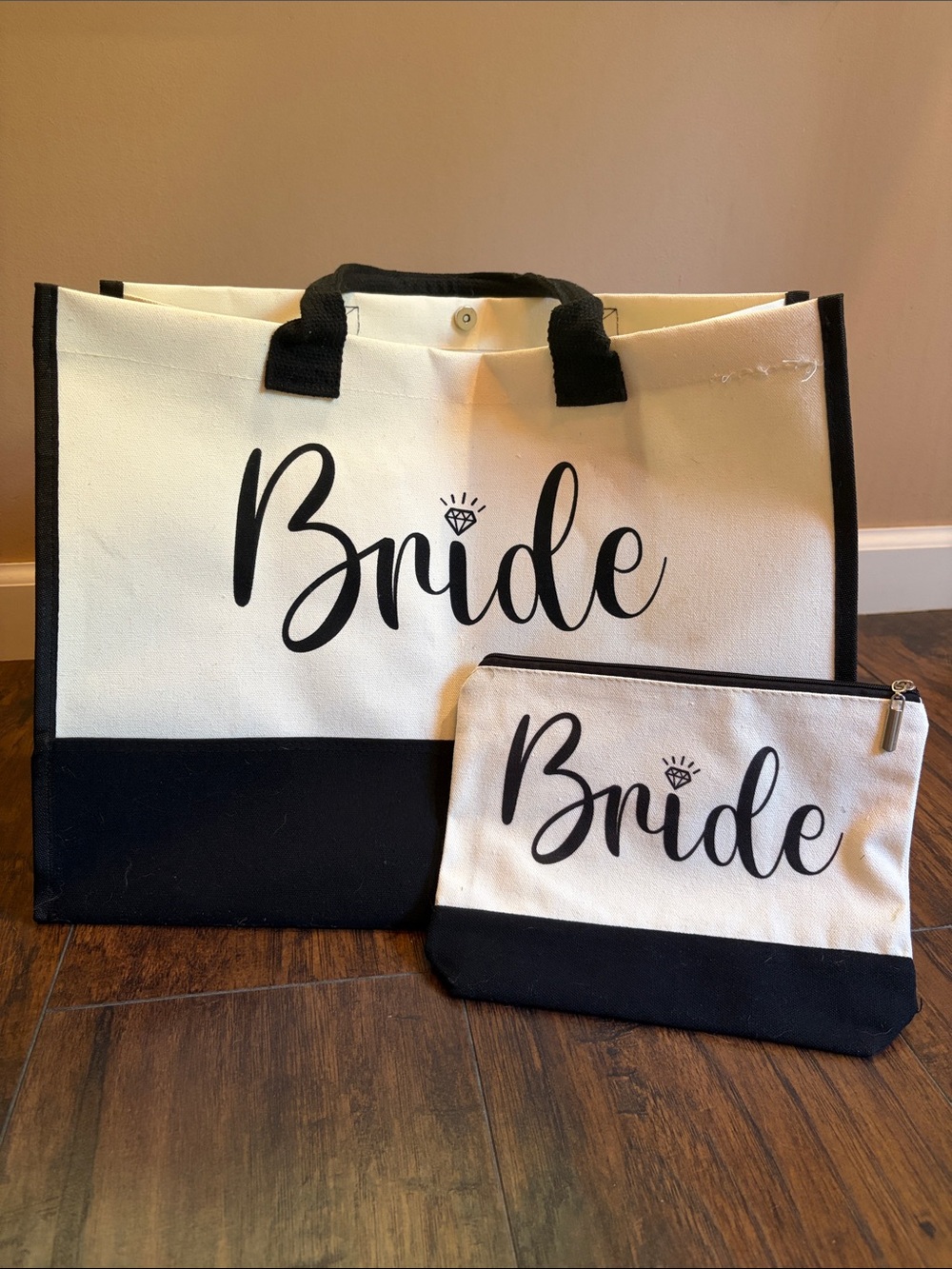 Bride Canvas Tote and Pouch Set - Black & White